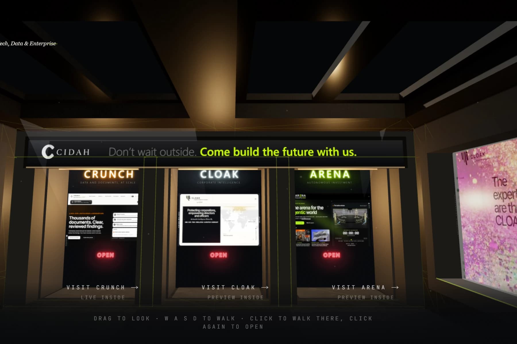 The CIDAH platform's entrance view, with its three products side by side.